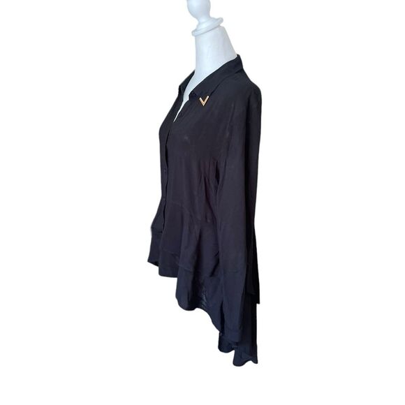 Wrangler Black Rodeo Blouse Western Collar Tips High Low Tiered Womens Large - Picture 2 of 8